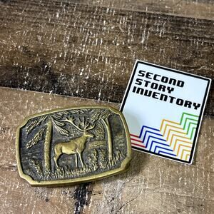 Vintage 1978 BTS Solid Brass Belt Buckle, Moose Caribou, Made in USA